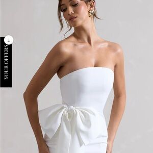 Club L London White Bandeau Midi dress with oversized bow